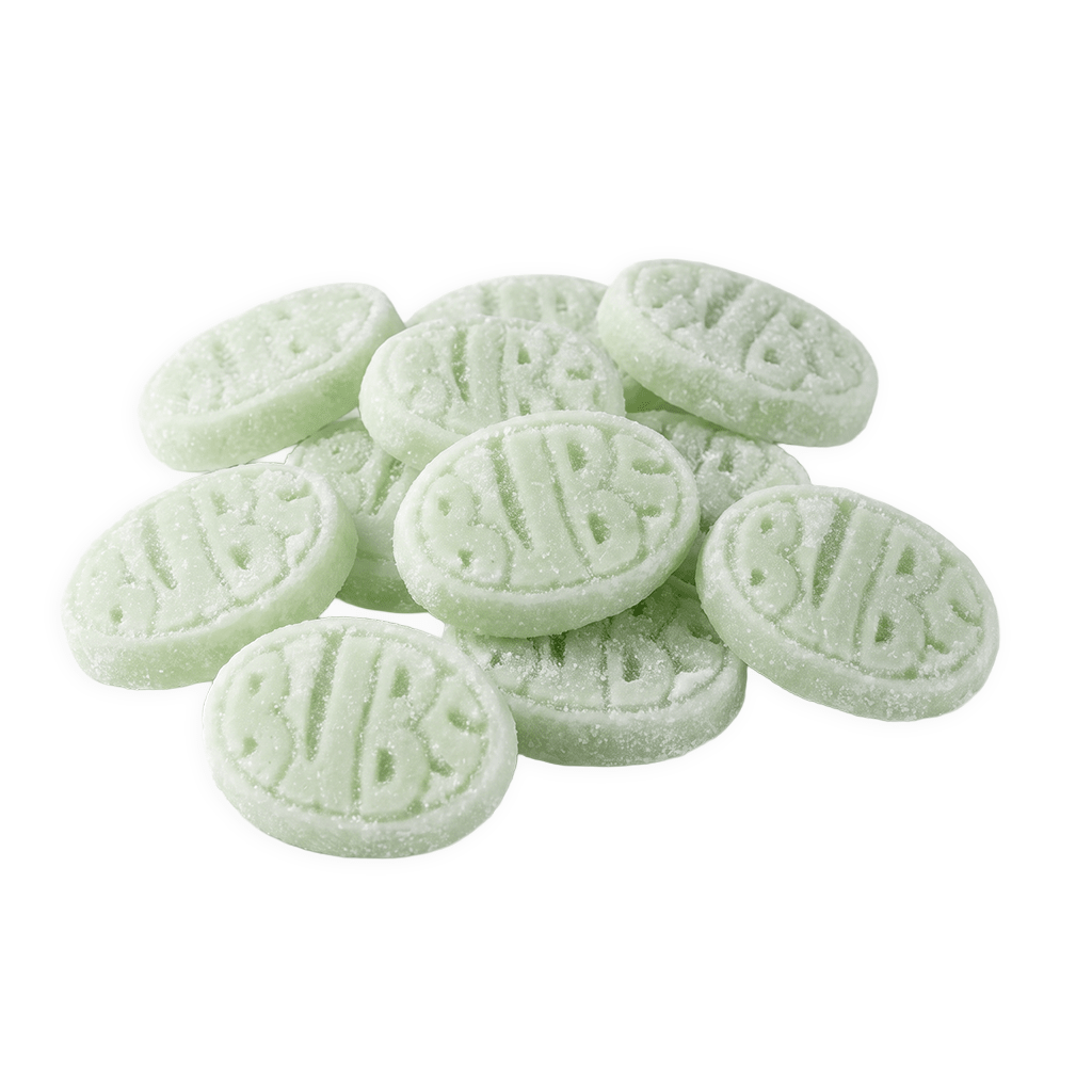 Peer snoep van BUBS, Cool Mini Fruity Pear Ovals voordeelzak met groene vegan schuim ovals