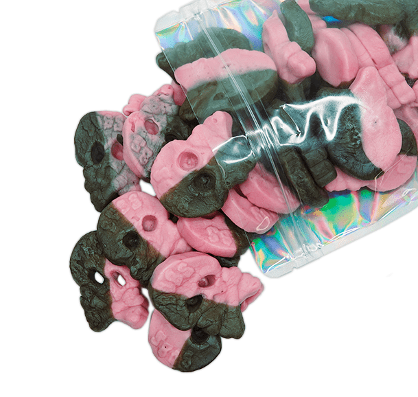 Bubs Foam Raspberry Drop Skulls - Candywrap.nl