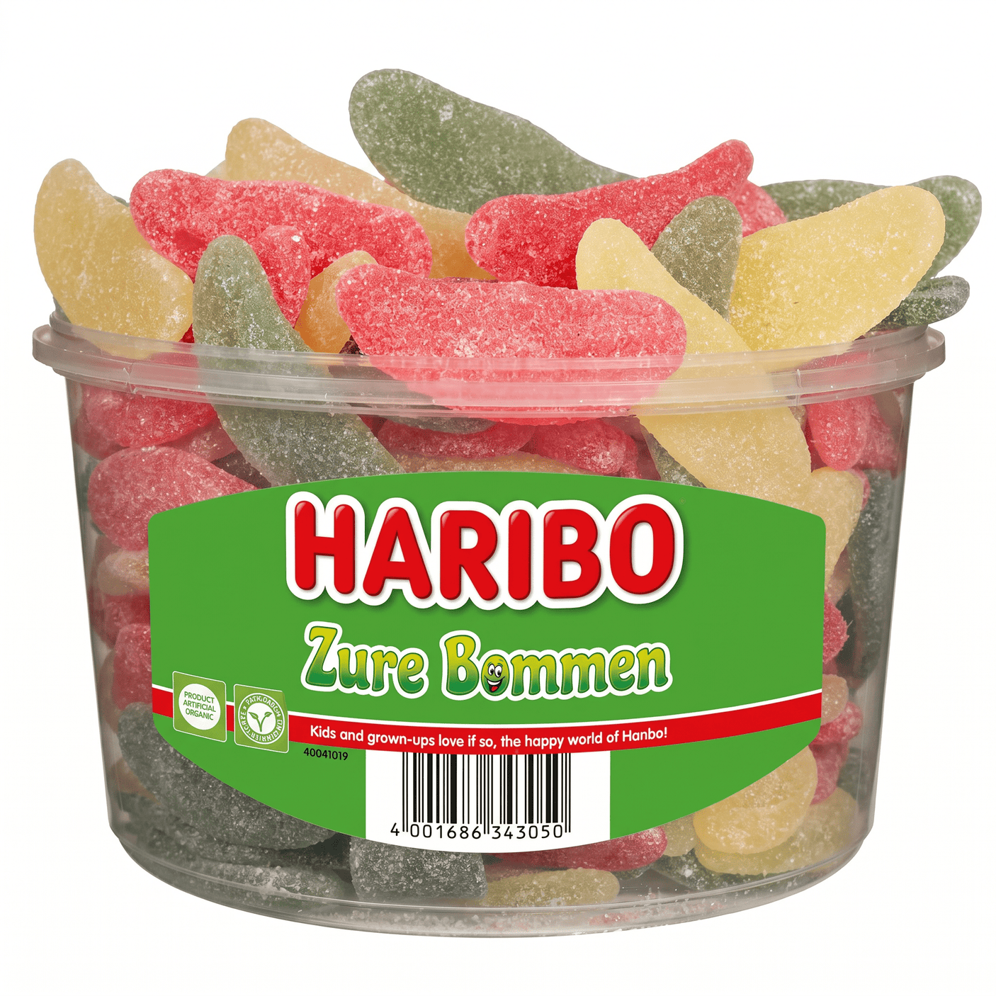 Haribo Zure Bom silo close-up vegan zoetzure snoep gemixte fruitsmaken zacht poeder