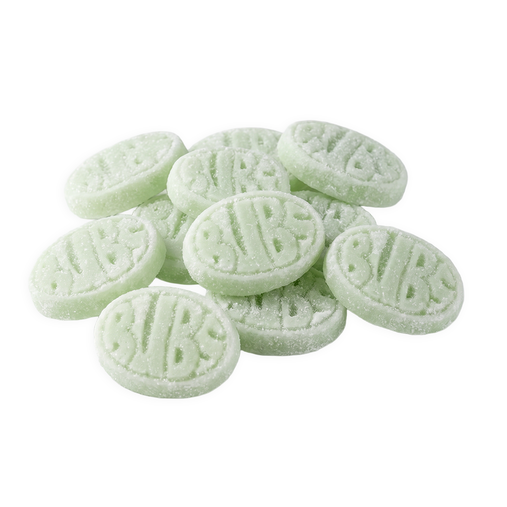 Peer snoep van BUBS, Cool Mini Fruity Pear Ovals voordeelzak met groene vegan schuim ovals