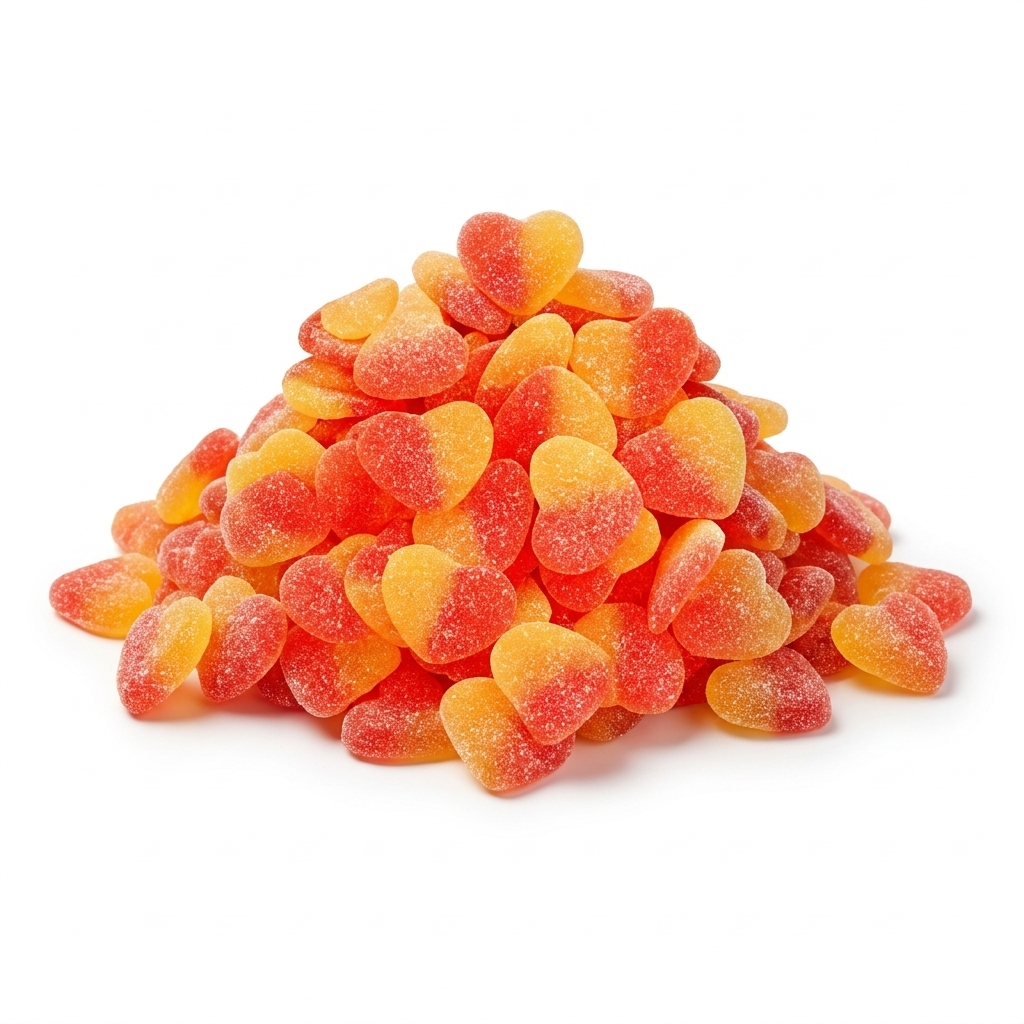 Jake Peach Hearts, oranje hartvormige gummy snoepjes met perziksmaak