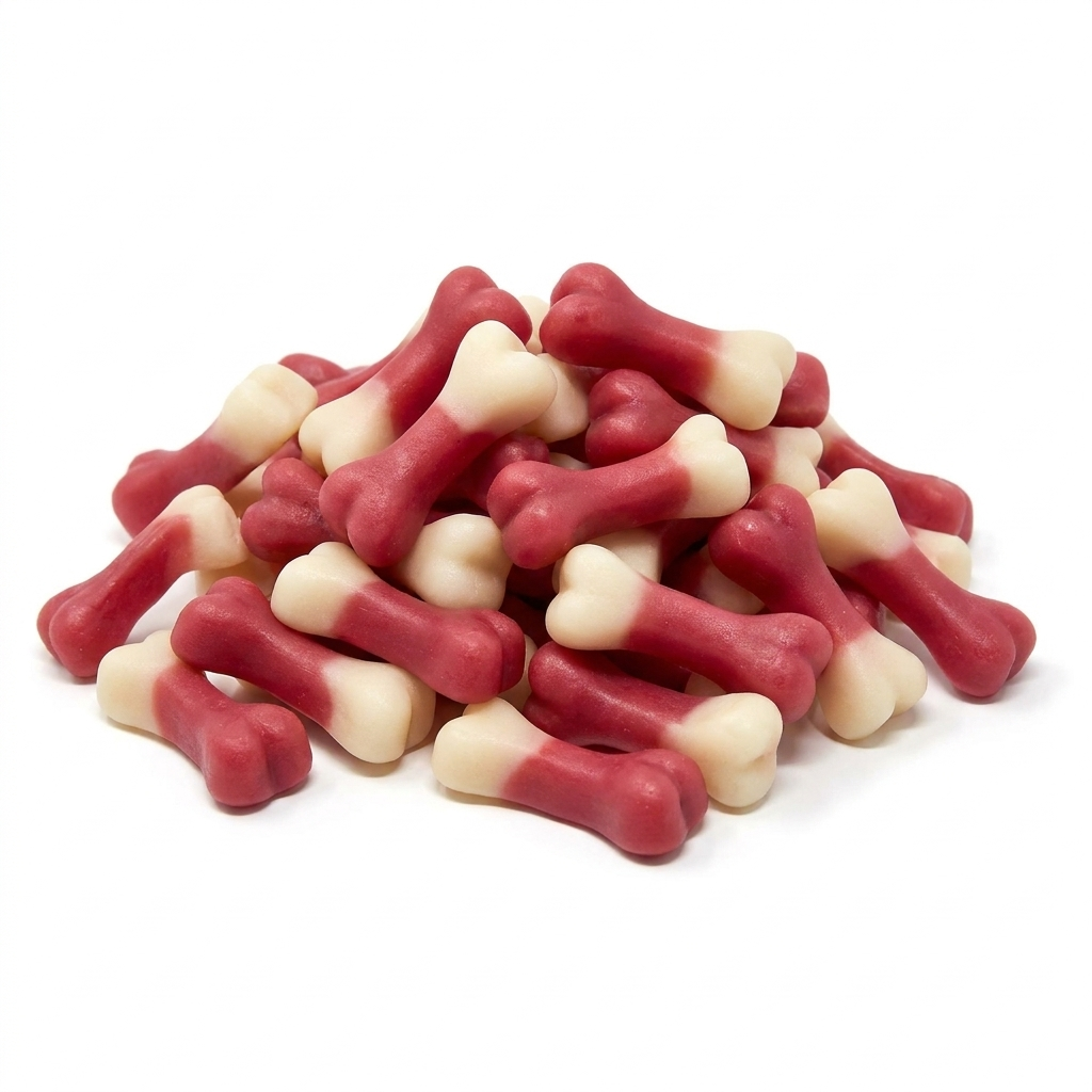 Vidal Beenderen Rood-Wit, rood witte gummy botjes, zak van 1 kilo