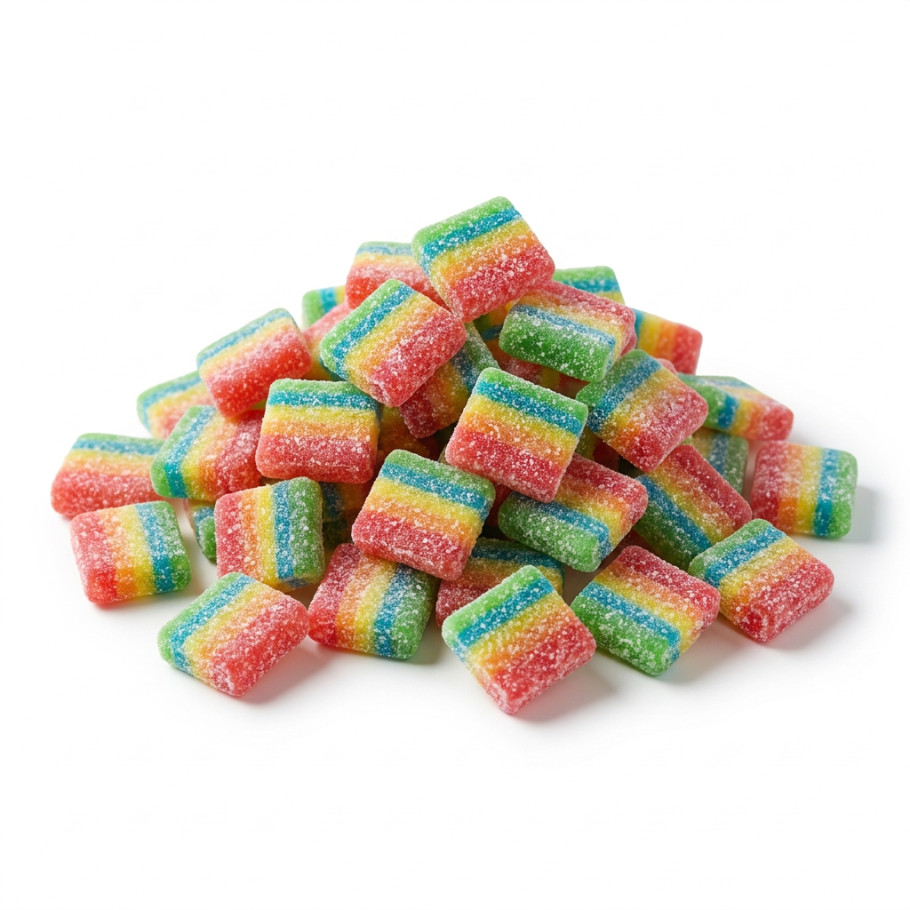 Damel Regenboogmatjes, korte zure matjes met gekleurde regenboogbanen
