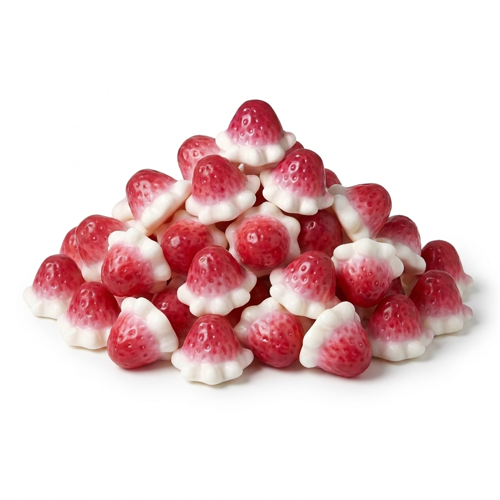 Vidal Filled Strawberry with Cream, rode aardbei gummies met witte onderkant en zachte vulling