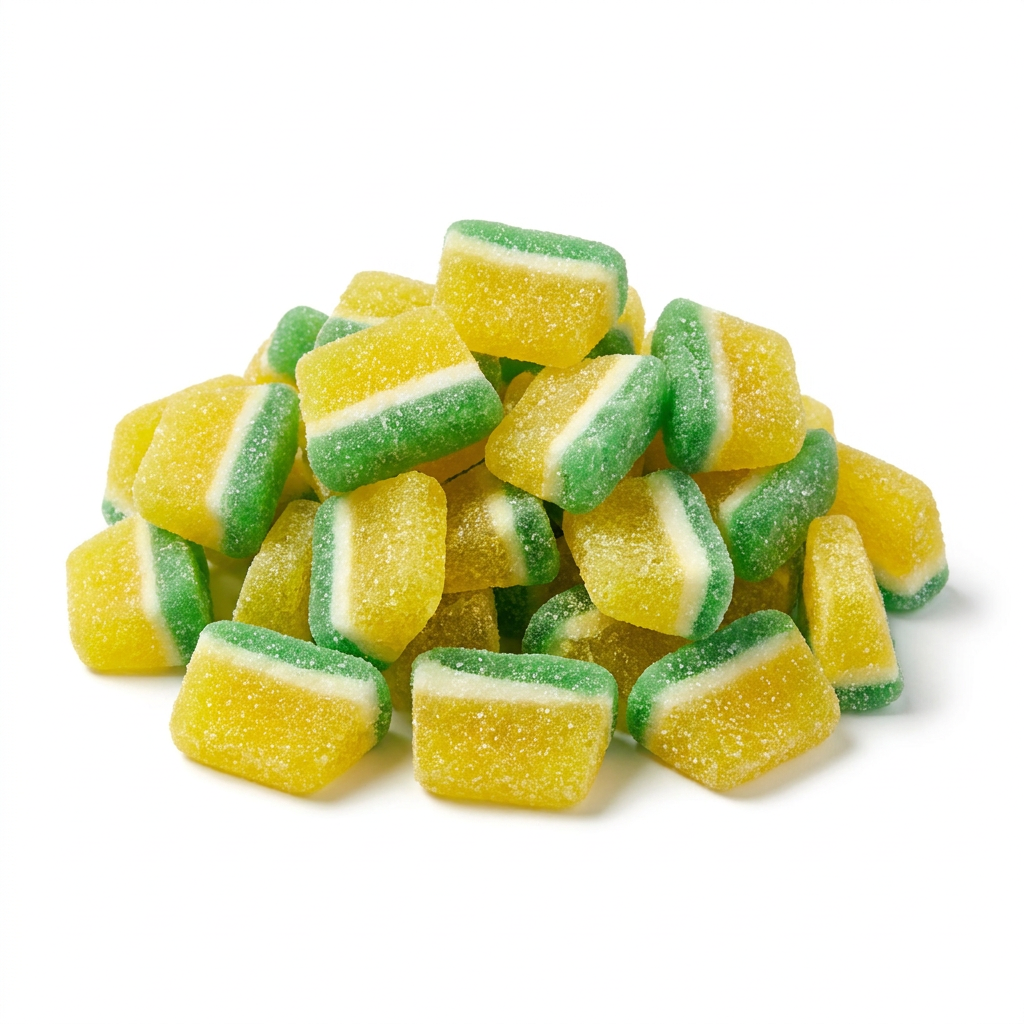 Vidal Pineapple Slices, geel groene gezuurde gummy schijfjes, zak van 1,375 kilo