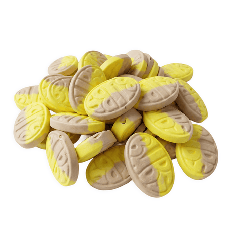 Bananen snoep van BUBS, voordeelzak met zachte vegan schuim banaan ovals
