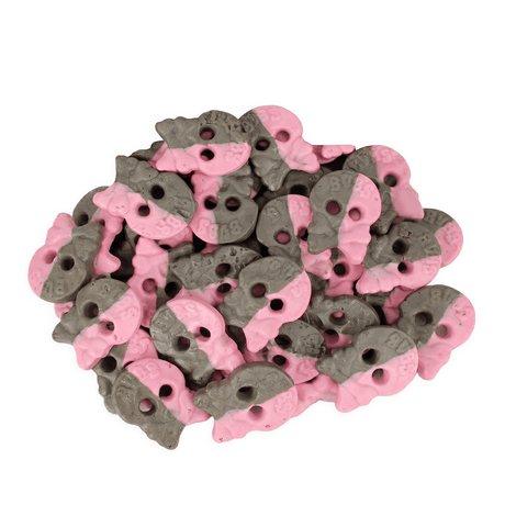 Framboos snoep van BUBS, Foam Raspberry Liquorice Skulls voordeelzak met vegan schuim drop schedels