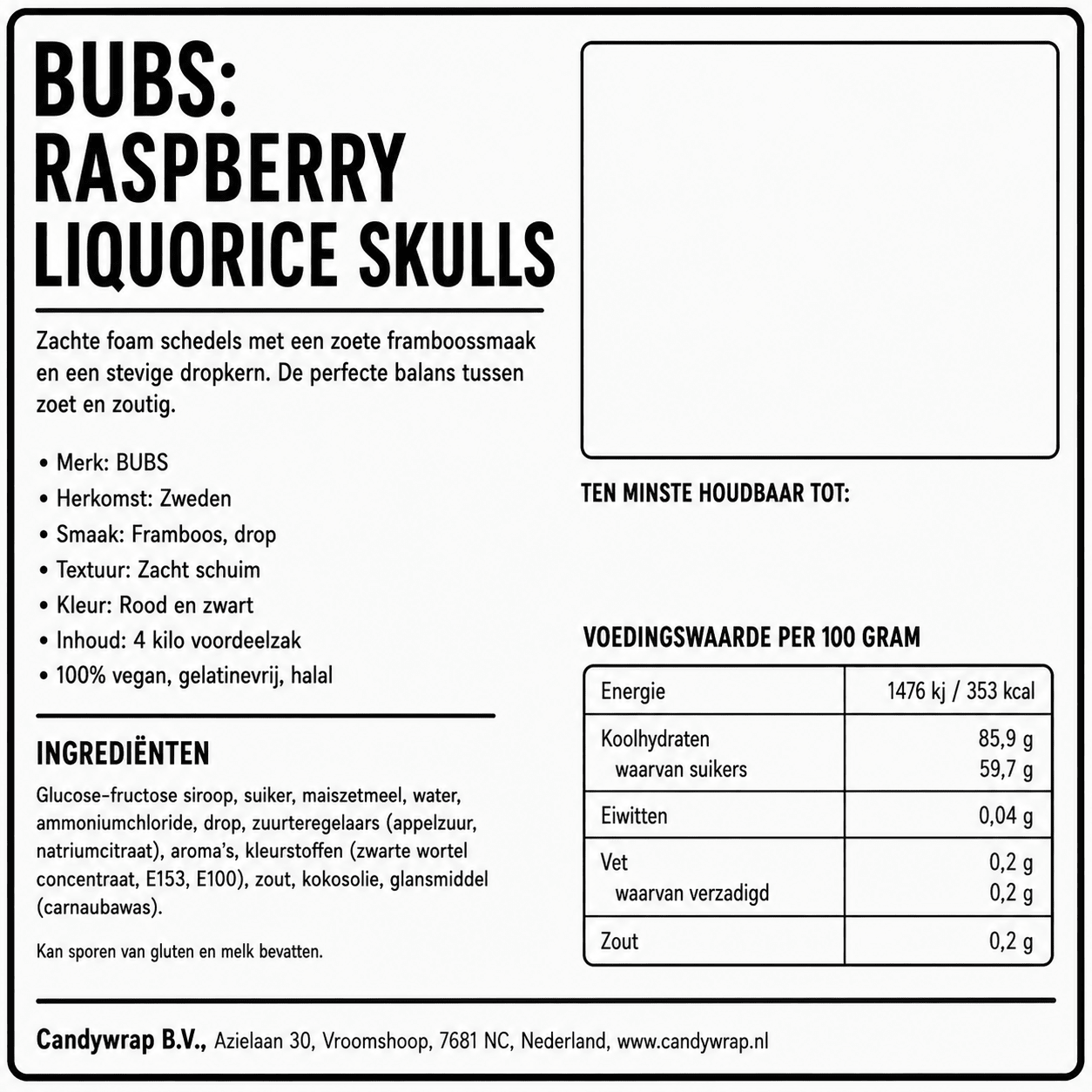 BUBS: Raspberry Liquorice Skulls - Candywrap.nl