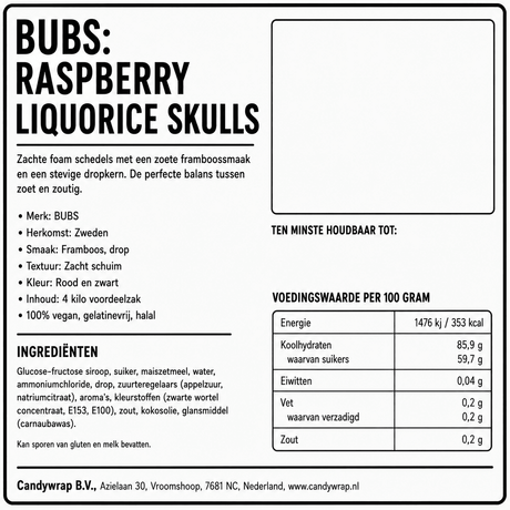 BUBS: Raspberry Liquorice Skulls - Candywrap.nl