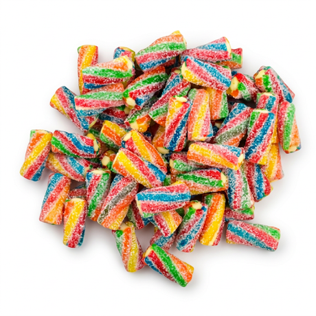 Damel Gevulde Regenboogjes, gevlochten gekleurde snoepstaafjes met vulling