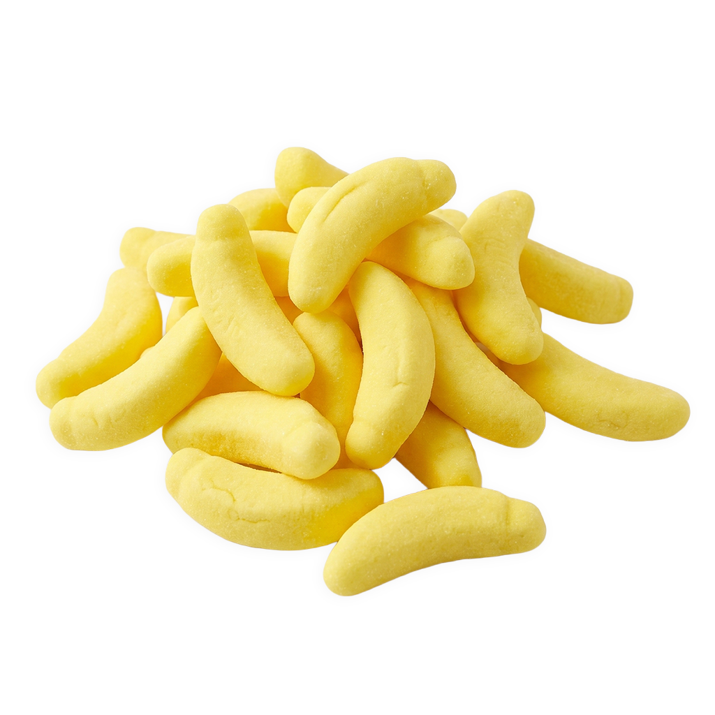 Bananen snoep van Damel, voordeelzak met zachte gele schuim bananen