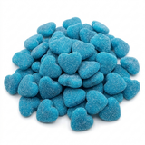 Vidal Filled Raspberry Shiny Hearts, kleine blauwe gezuurde hartjes met framboos vulling
