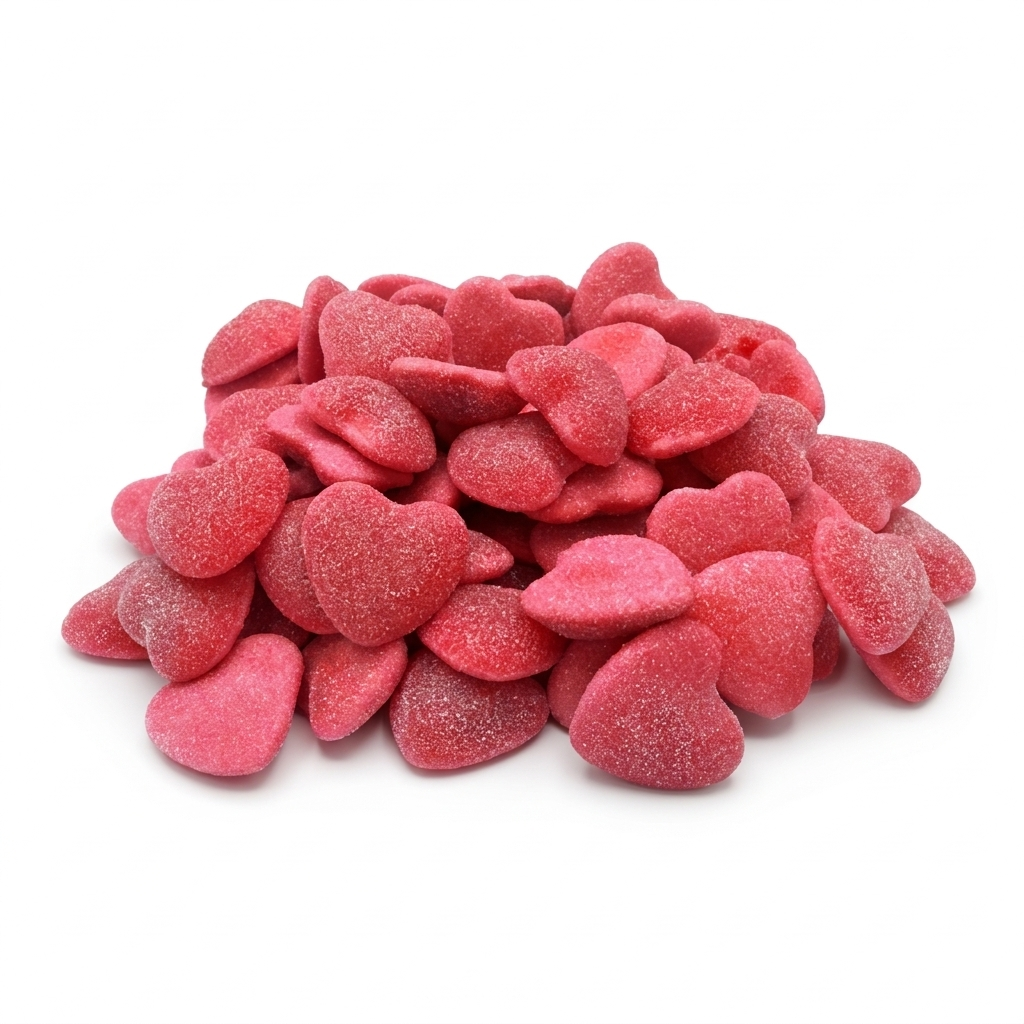 Vidal Filled Strawberry Shiny Hearts, rode gezuurde hartjes met aardbei vulling