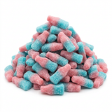 Frisia Zure Bubblegum Flesjes, blauwe en roze snoepflesjes van 8 gram met zure suikerlaag
