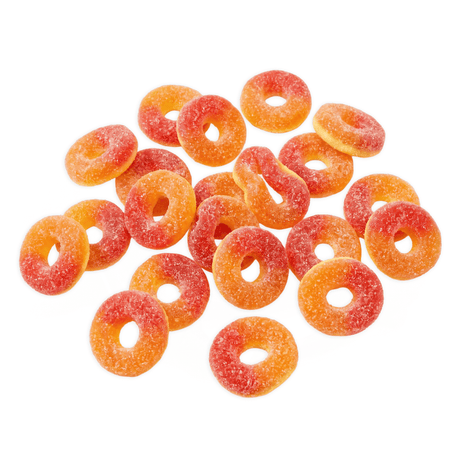 Trolli Peach Rings voordeelzak met chewy perzik ringen, gesuikerd zoetzuur en glutenvrij snoep